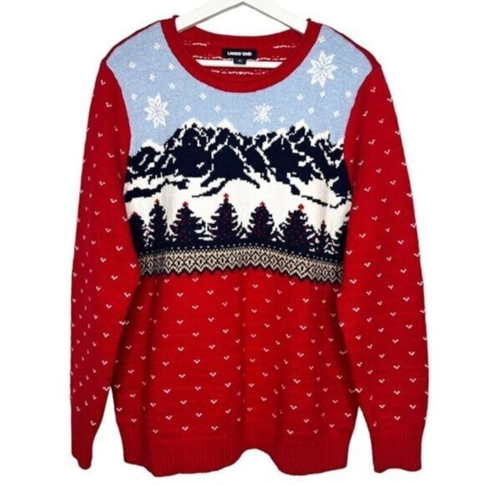 Lands End‎ Winter Snow Ski Red Blue Sweater Size XL